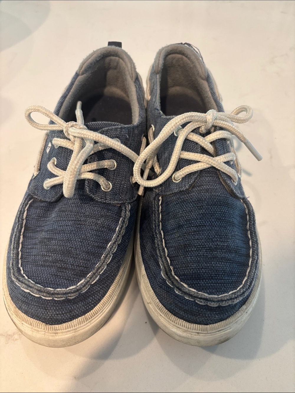Sperry Youth Denim-Style Boat Sneakers in Blue with White Laces
